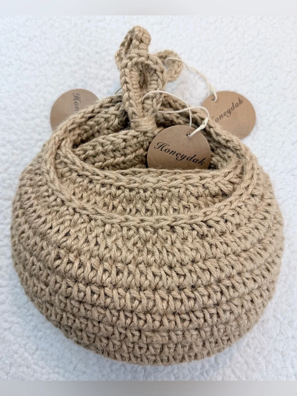 (NWT) HONEYDAK • (Set of 3) Tan Natural Woven/Crochet Hanging Storage Baskets